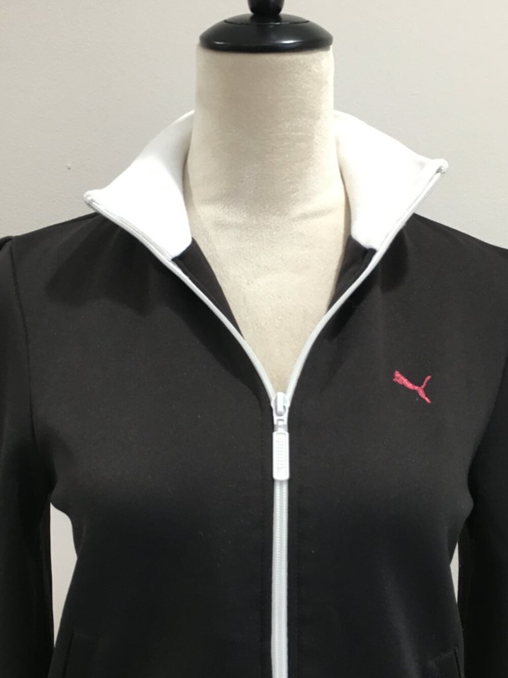 PUMA Black White Pink Glitter Cotton Trim Full Zip Long Sleeve Track Jacket - Picture 5 of 15